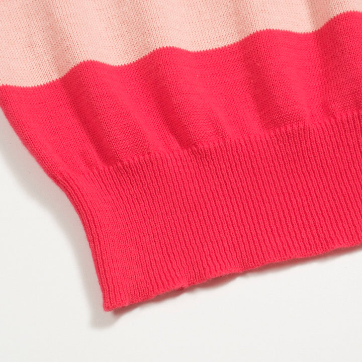 Women's pink striped jacquard knit polo shirt