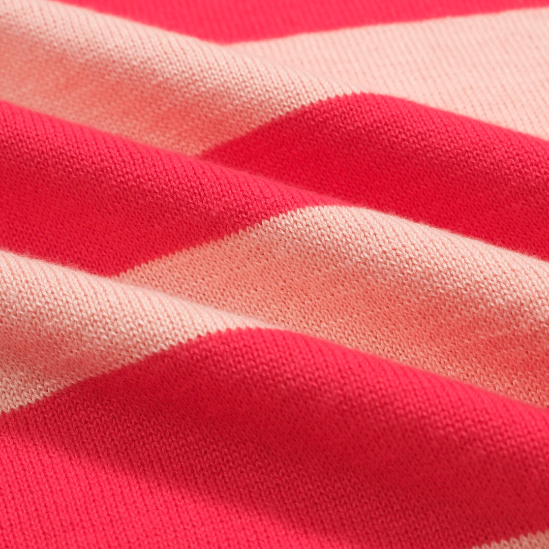 Women's pink striped jacquard knit polo shirt