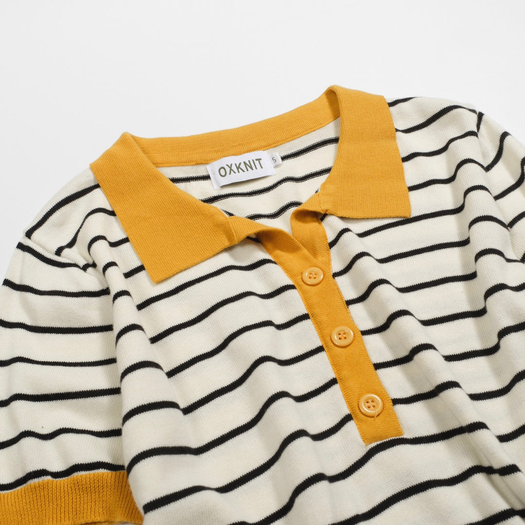 Women's yellow striped vintage polo shirt