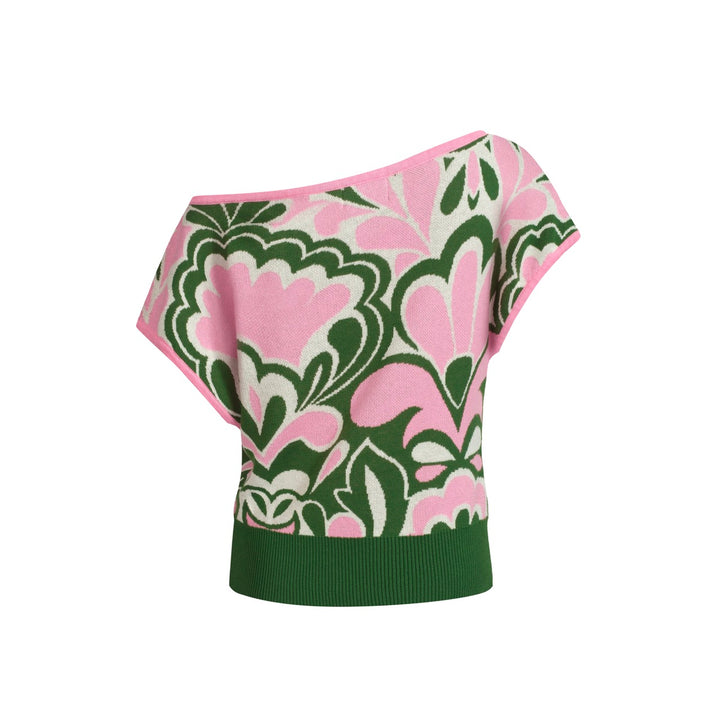 T-shirt en tricot à épaule verte pour femmes - taille courte de la version