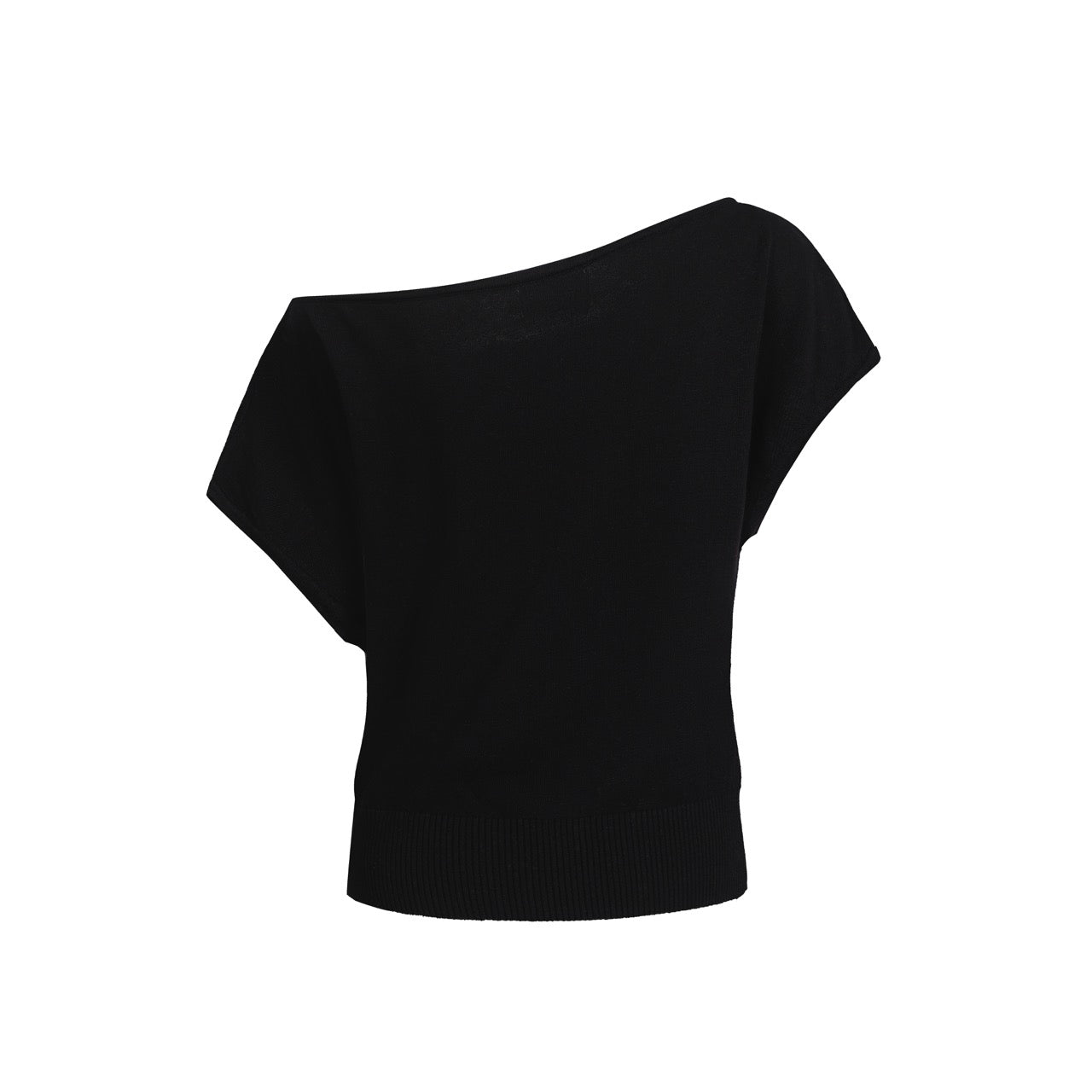 Women's black cross shoulder knit T-shirt - short version