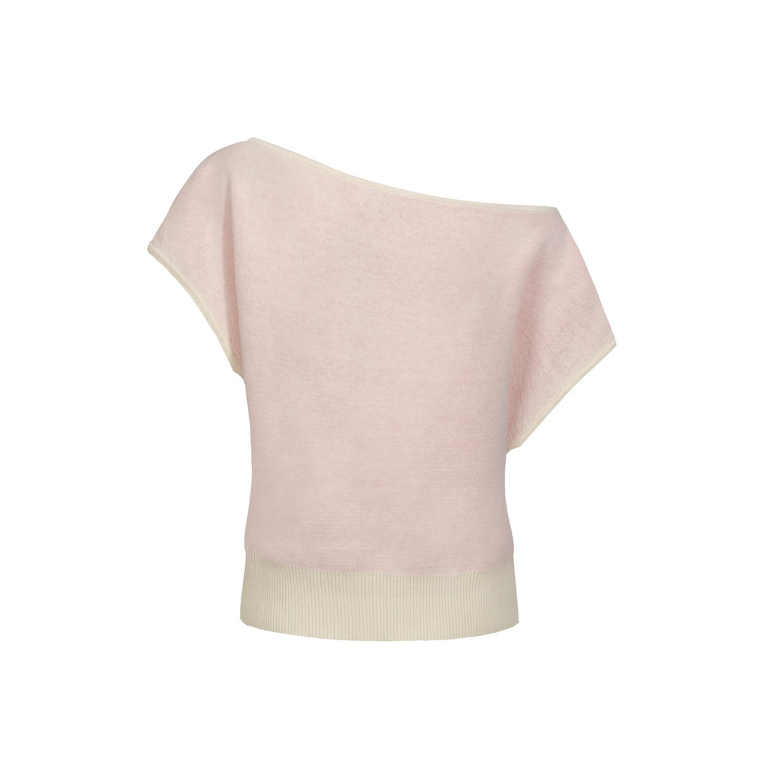 Γυναικείο μπλουζάκι πλεκτή ωμοπλάτη σε λευκό βερίκοκο - κοντή έκδοση