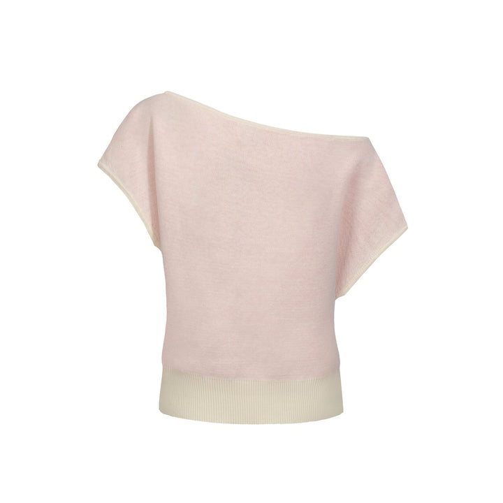 Γυναικείο μπλουζάκι πλεκτή ωμοπλάτη σε λευκό βερίκοκο - κοντή έκδοση