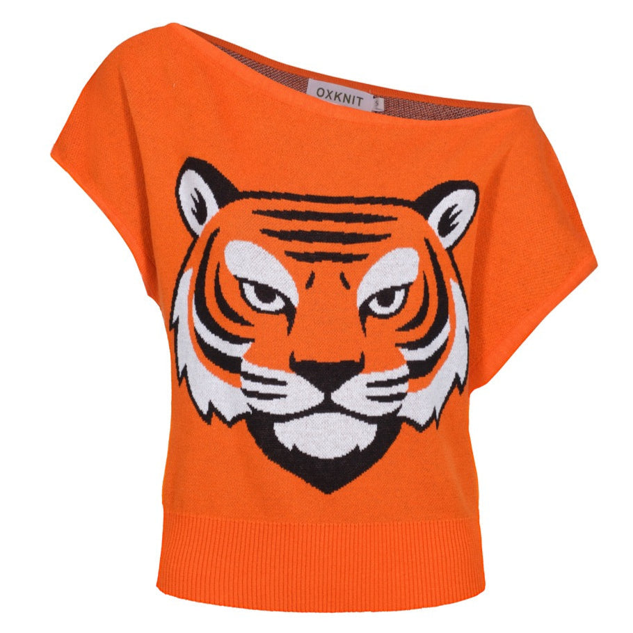 Frauen orangefarbene schultergestrickte T -Shirt - Kurzversion Größe