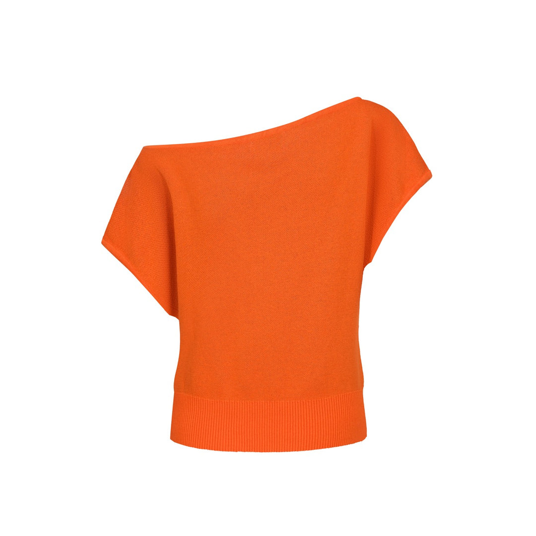 Frauen orangefarbene schultergestrickte T -Shirt - Kurzversion Größe