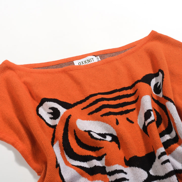Frauen orangefarbene schultergestrickte T -Shirt - Kurzversion Größe