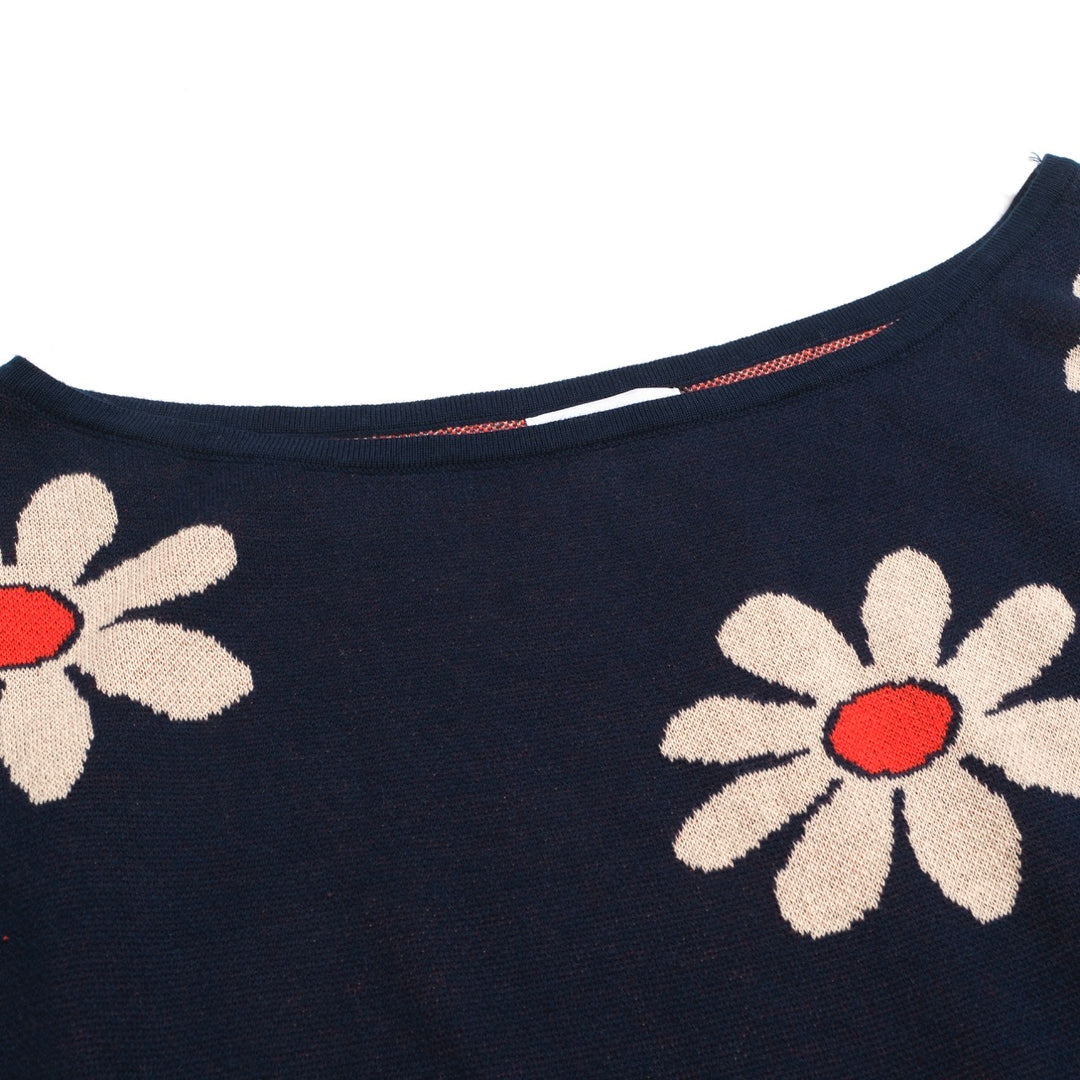 Women's Navy Knit T -shirt med diagonal axel - kort versionstorlek