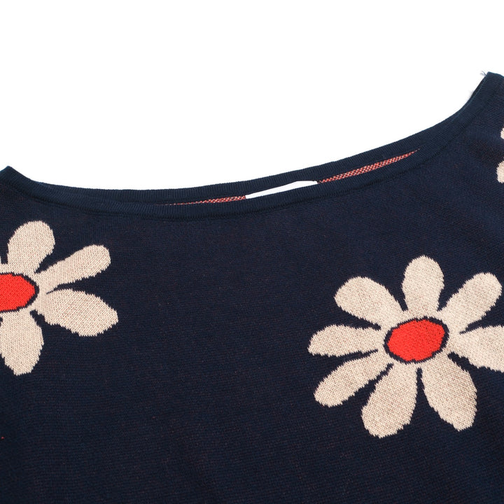 Women's Navy Knit T -shirt med diagonal axel - kort versionstorlek