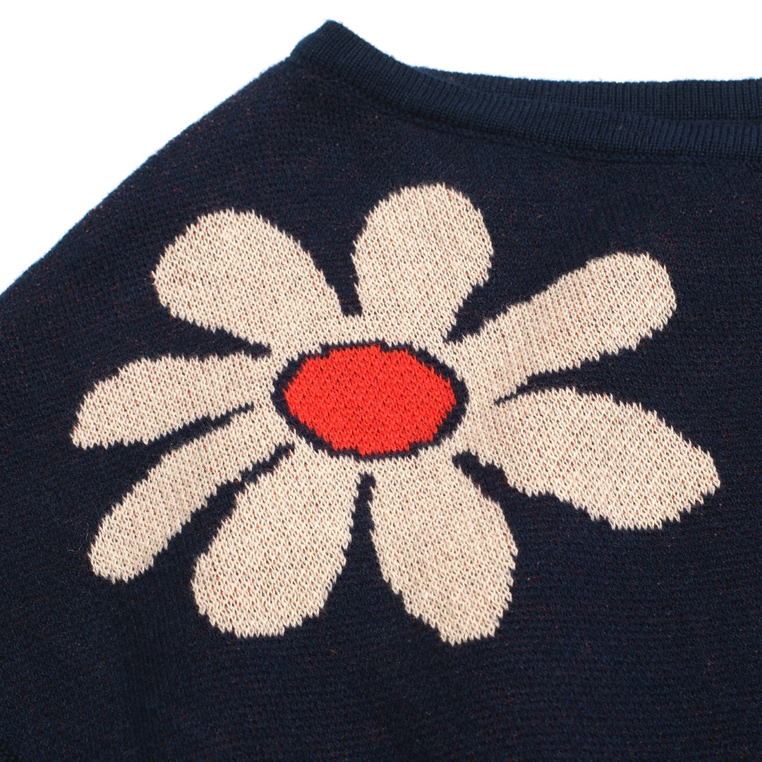 Women's Navy Knit T -shirt med diagonal axel - kort versionstorlek
