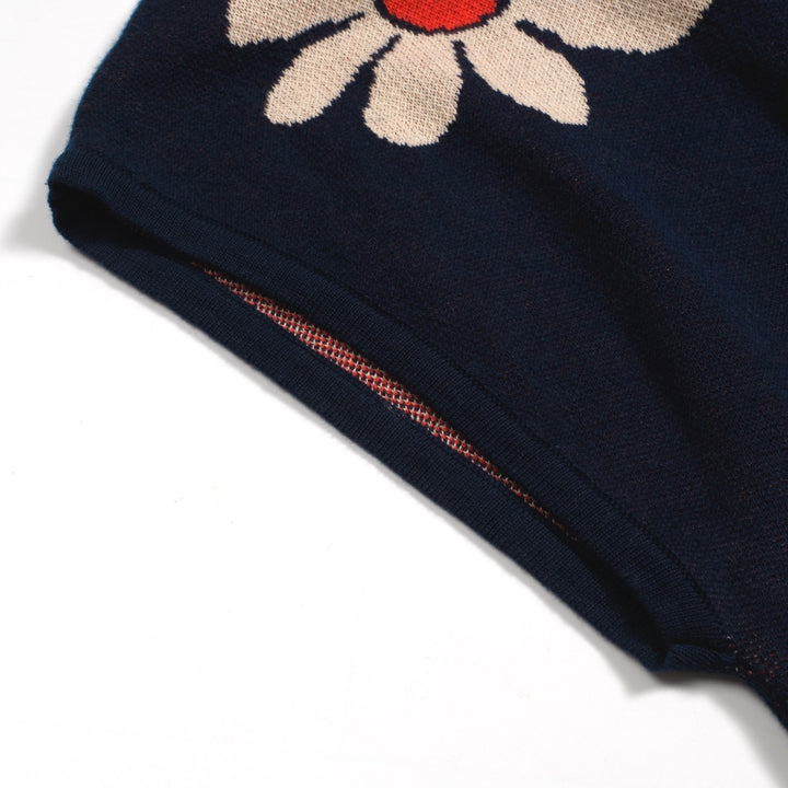 Women's Navy Knit T -shirt med diagonal axel - kort versionstorlek