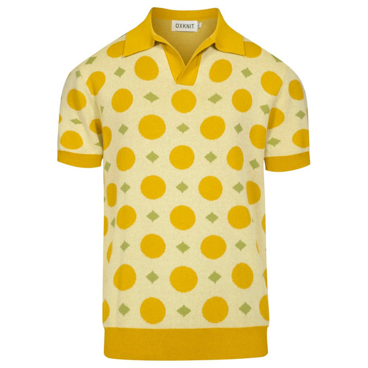 Men's yellow fruit jacquard vintage knitted polo shirt