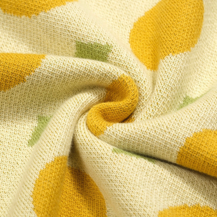 Men's yellow fruit jacquard vintage knitted polo shirt