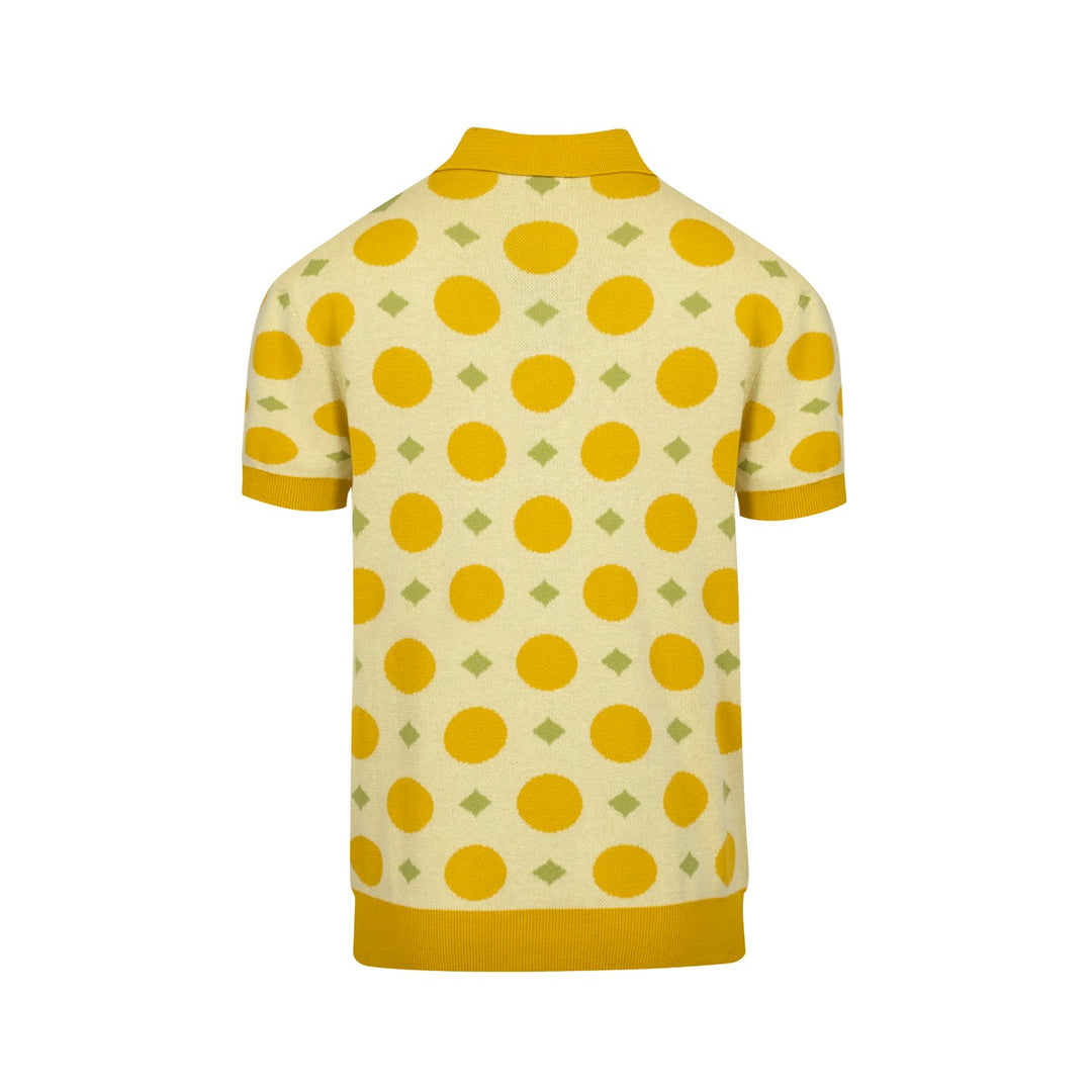 Men's yellow fruit jacquard vintage knitted polo shirt
