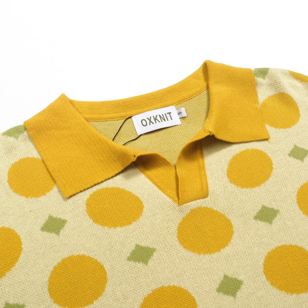 Men's yellow fruit jacquard vintage knitted polo shirt
