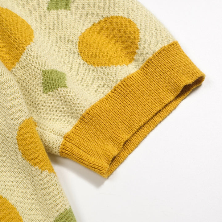 Men's yellow fruit jacquard vintage knitted polo shirt