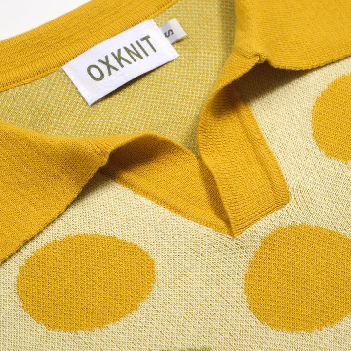 Men's yellow fruit jacquard vintage knitted polo shirt