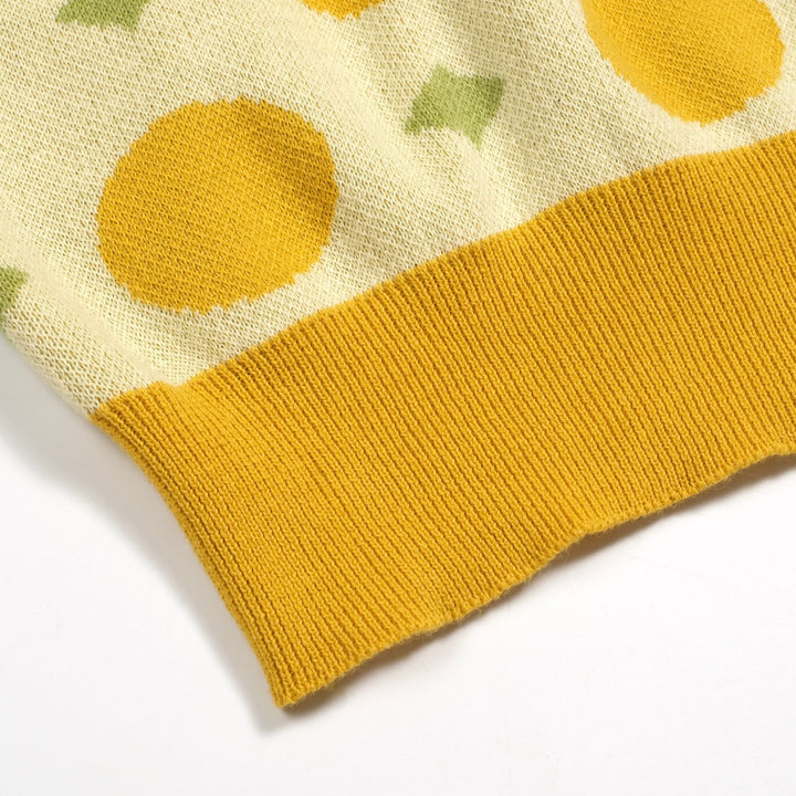 Men's yellow fruit jacquard vintage knitted polo shirt