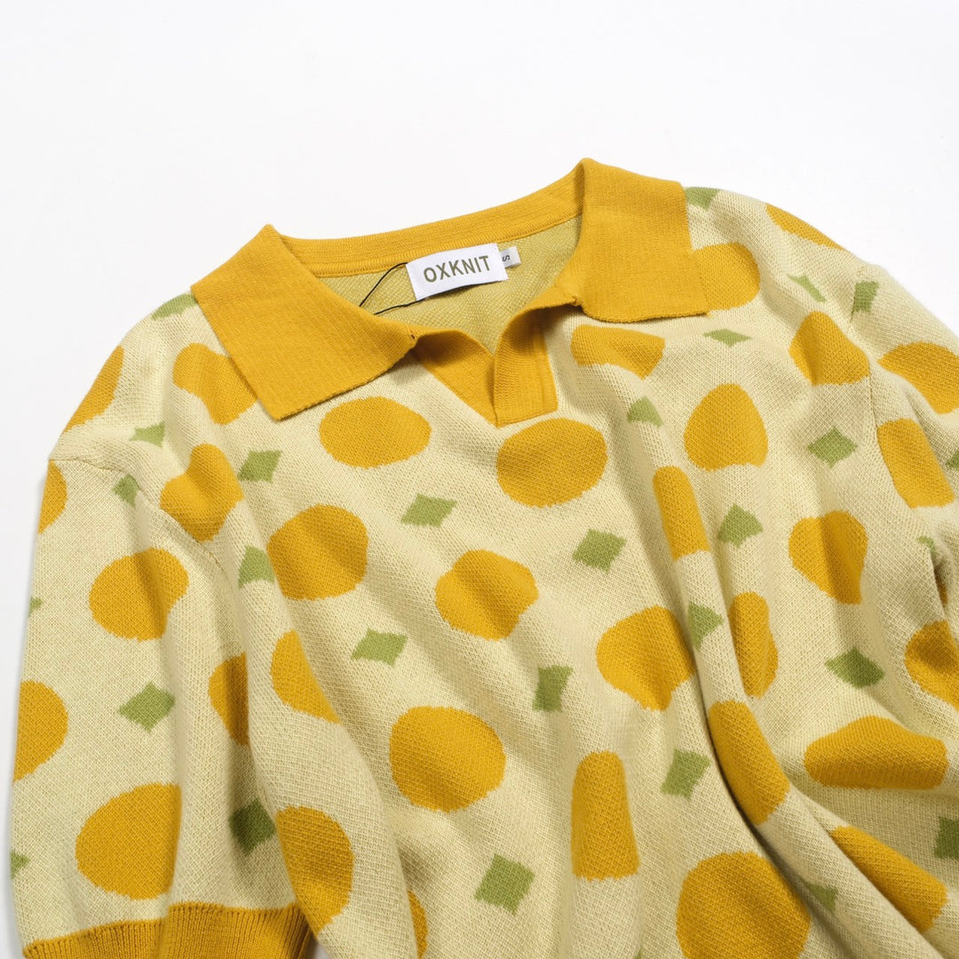 Men's yellow fruit jacquard vintage knitted polo shirt