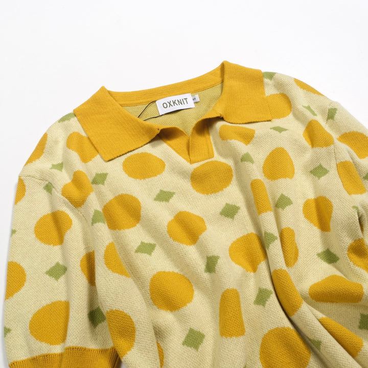 Men's yellow fruit jacquard vintage knitted polo shirt