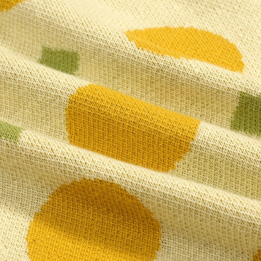 Men's yellow fruit jacquard vintage knitted polo shirt