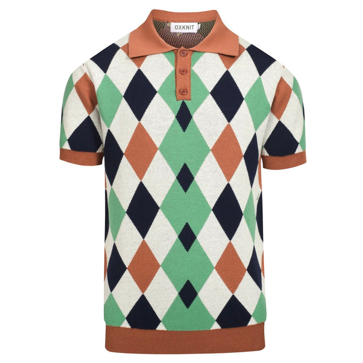 Men's multi-colored vintage casual jacquard knit polo shirt