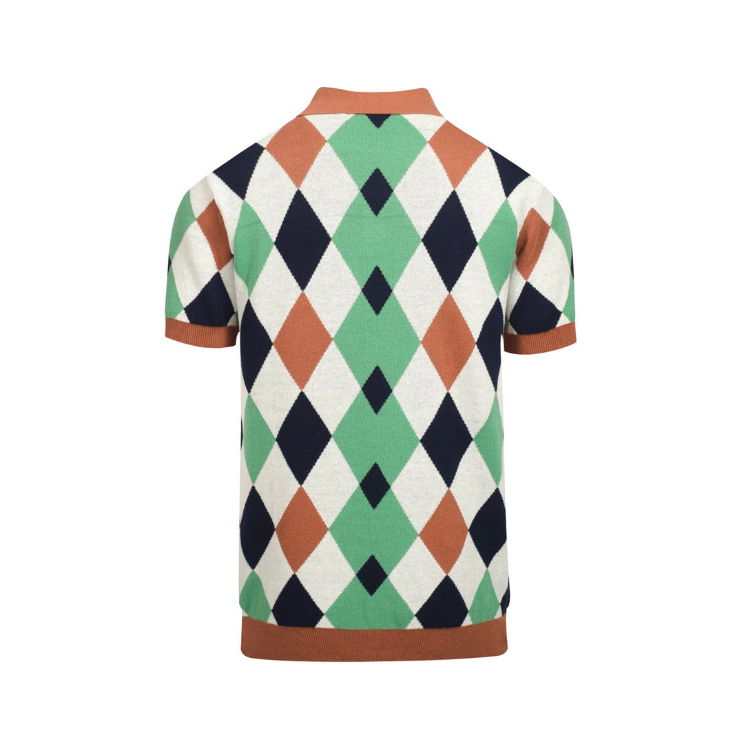 Men's multi-colored vintage casual jacquard knit polo shirt