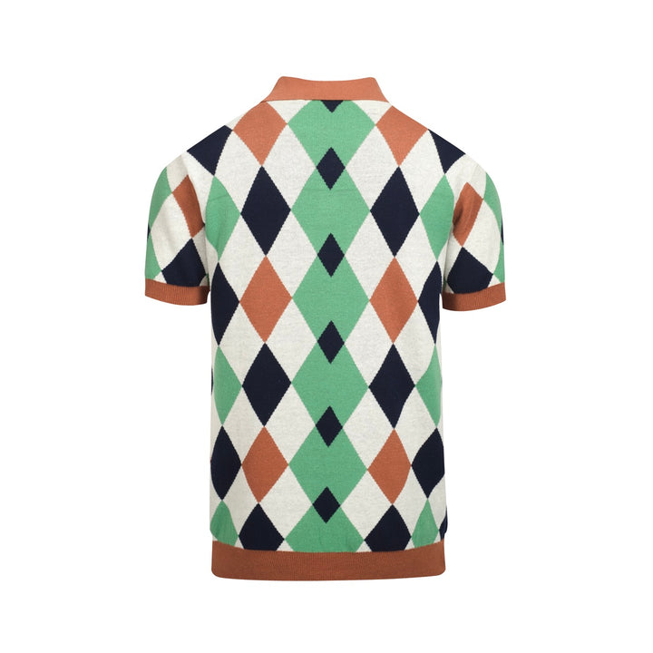 Men's multi-colored vintage casual jacquard knit polo shirt