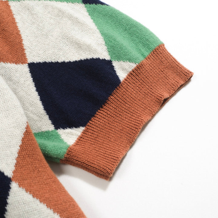 Men's multi-colored vintage casual jacquard knit polo shirt