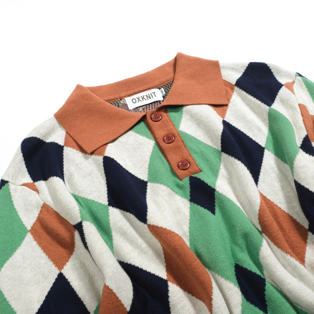 Men's multi-colored vintage casual jacquard knit polo shirt