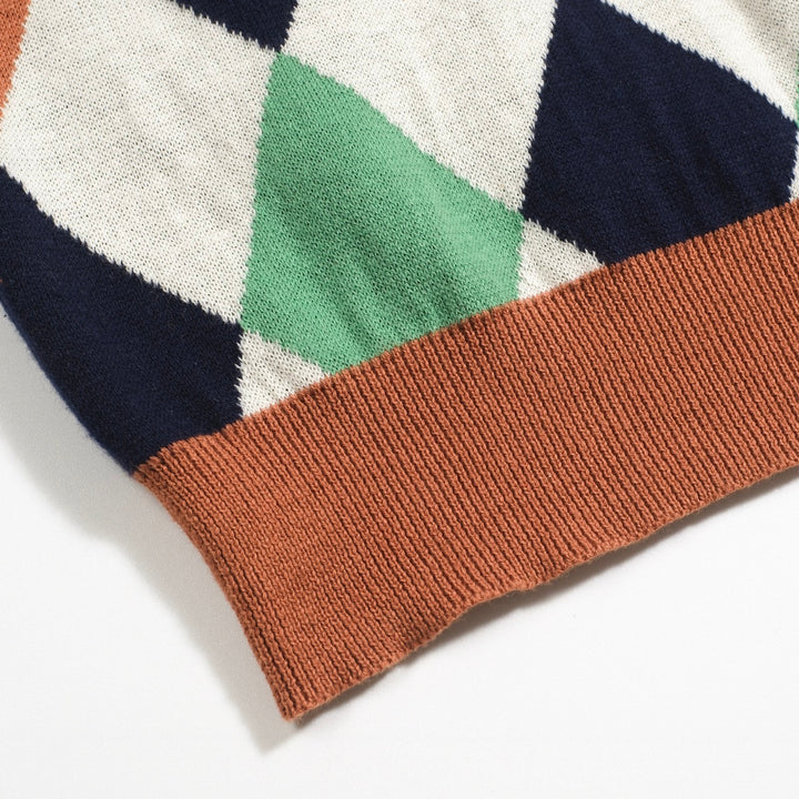 Men's multi-colored vintage casual jacquard knit polo shirt