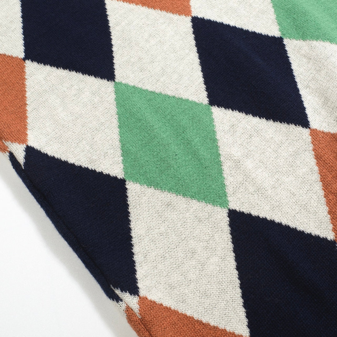 Men's multi-colored vintage casual jacquard knit polo shirt