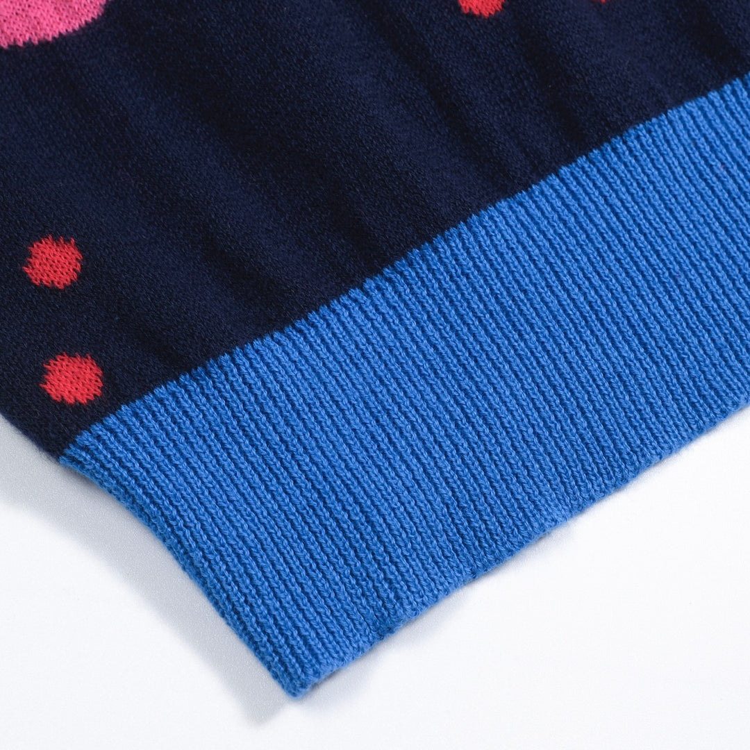 Men's navy blue vintage floral jacquard knit polo shirt