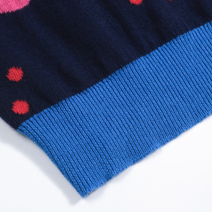 Men's navy blue vintage floral jacquard knit polo shirt