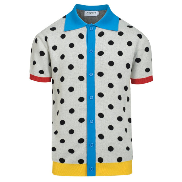 Men's polka dot contrast vintage knit cardigan