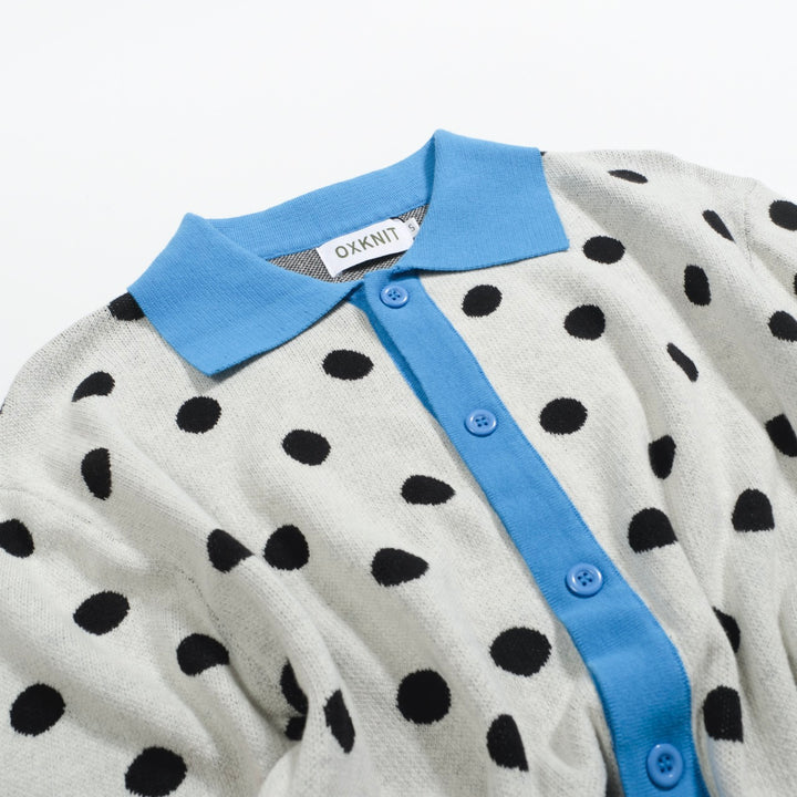 Men's polka dot contrast vintage knit cardigan