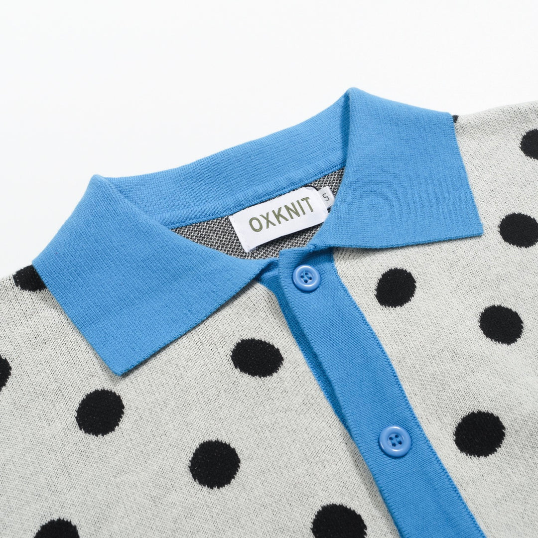 Men's polka dot contrast vintage knit cardigan