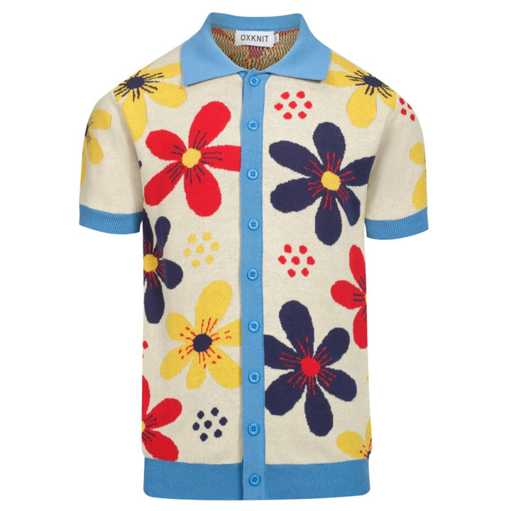 Men's apricot floral vintage knit cardigan