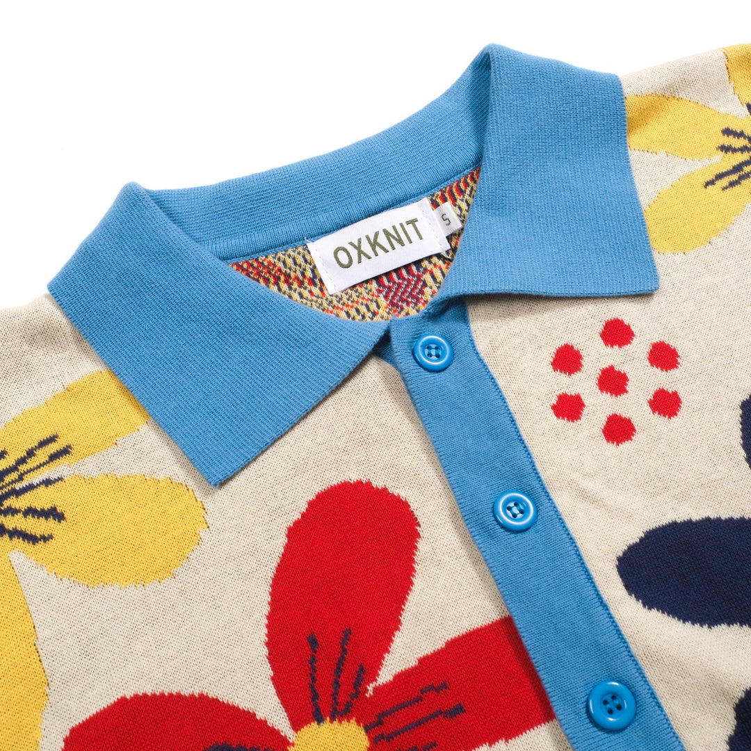 Men's apricot floral vintage knit cardigan