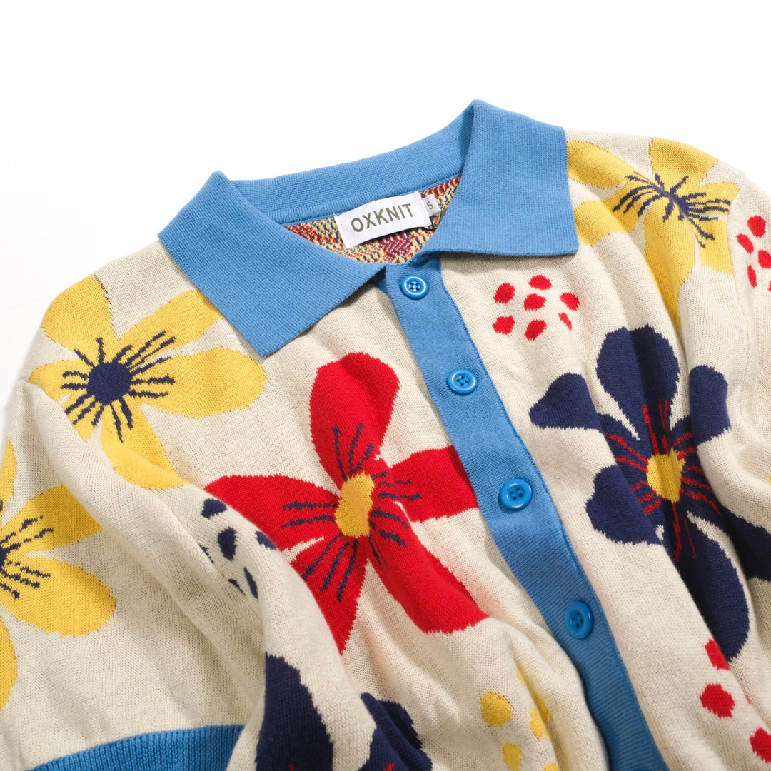 Men's apricot floral vintage knit cardigan