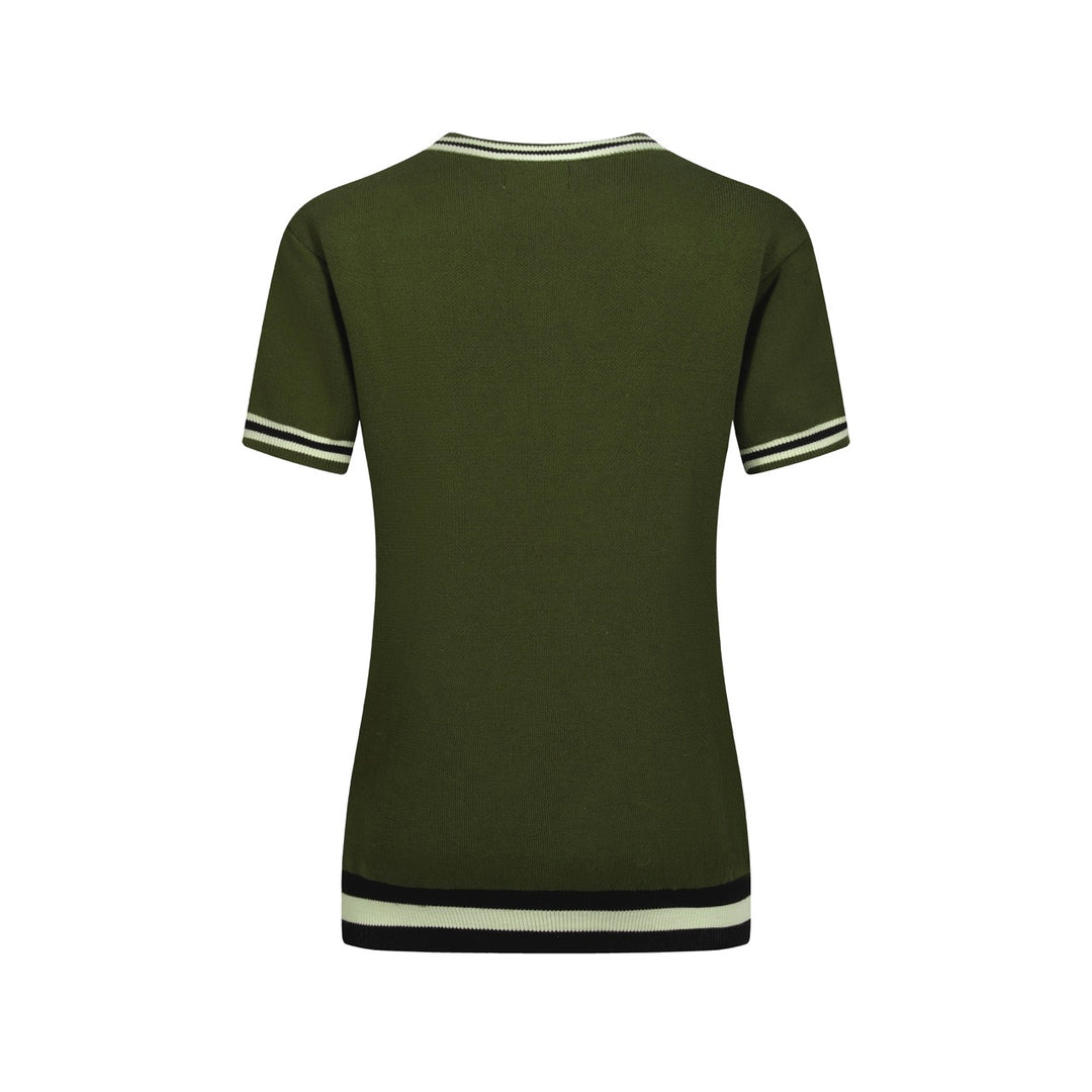 Green Cat Jacquard voor dames gebreide t-shirt