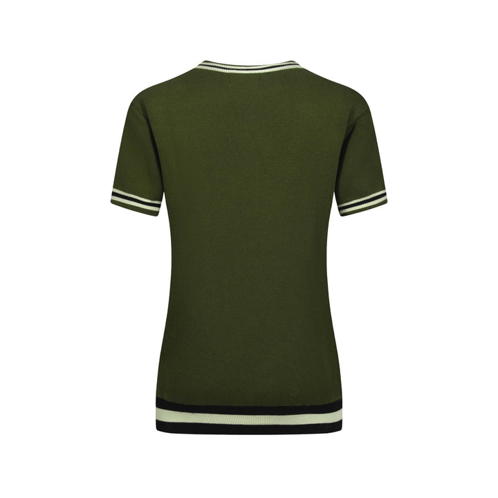 Green Cat Jacquard voor dames gebreide t-shirt