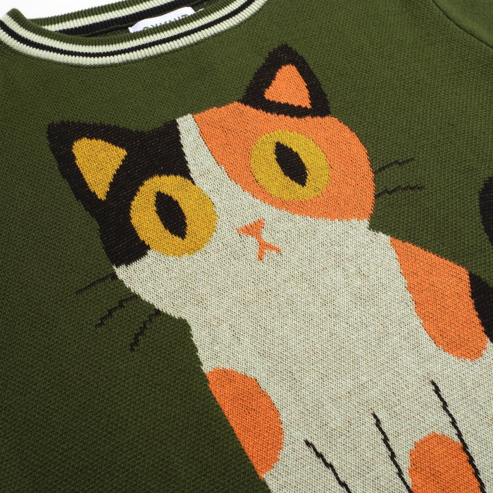 Green Cat Jacquard voor dames gebreide t-shirt