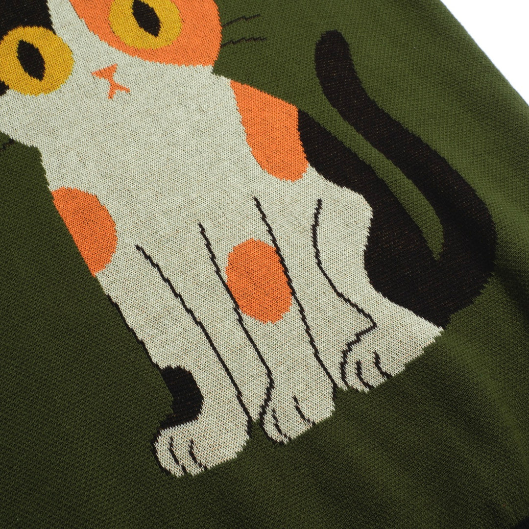 Green Cat Jacquard voor dames gebreide t-shirt