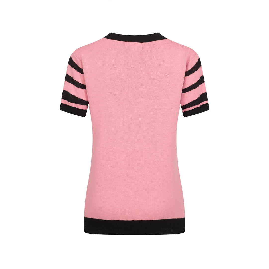 Women's pink zebra print tiger jacquard knitted T-shirt
