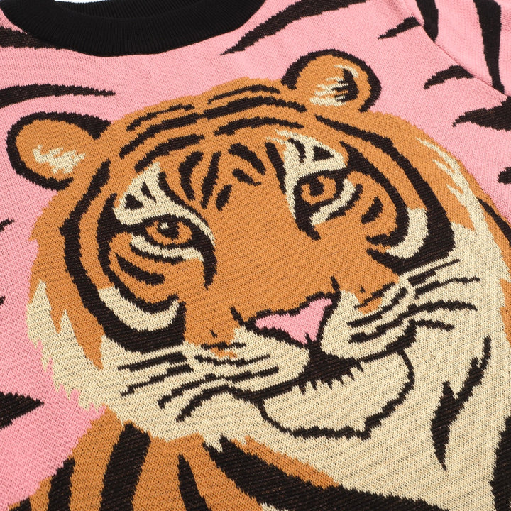 Women's pink zebra print tiger jacquard knitted T-shirt