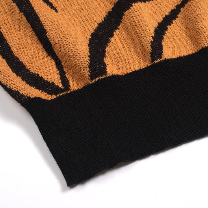 Women's pink zebra print tiger jacquard knitted T-shirt