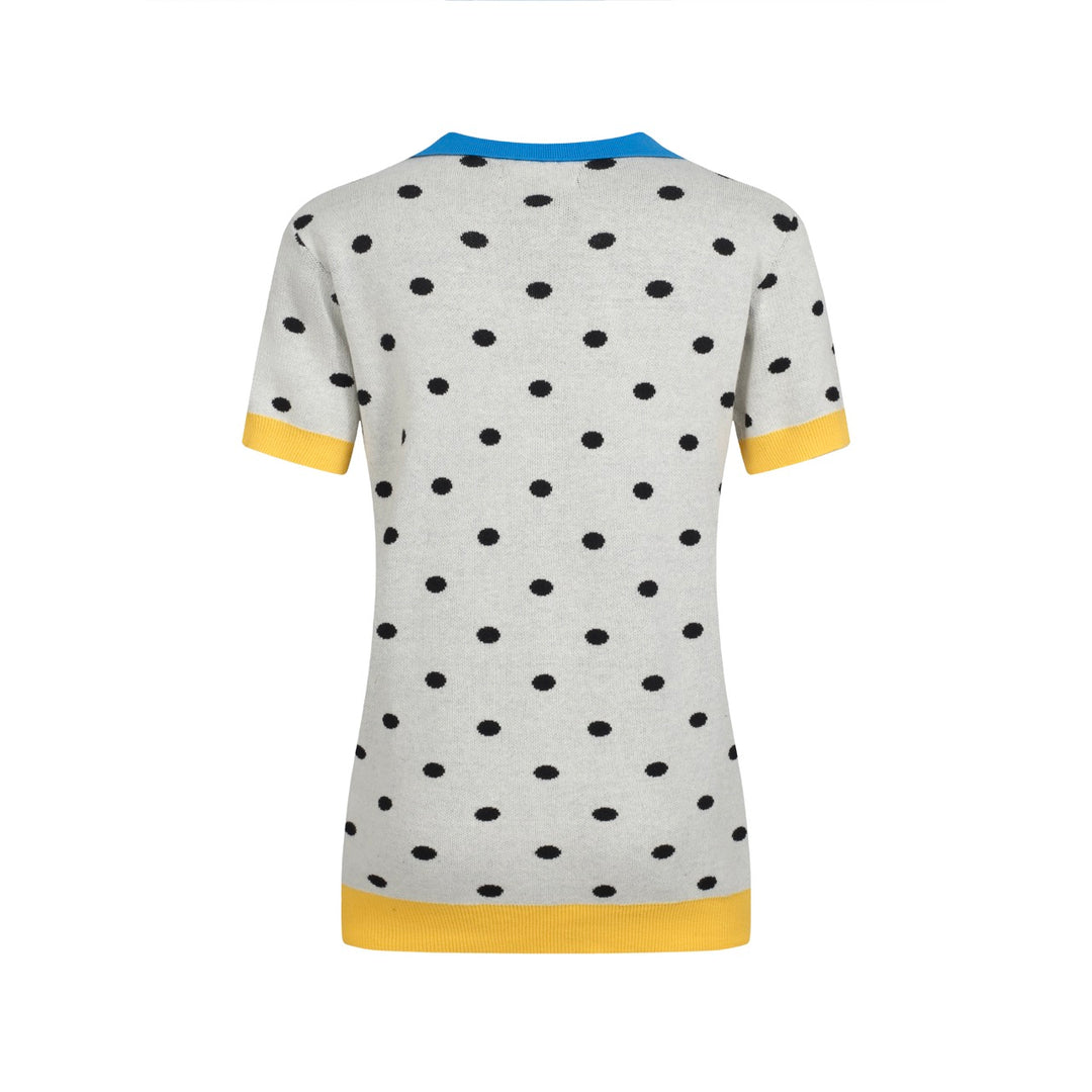 Cárdigan de punto retro de lunares blancos para mujeres