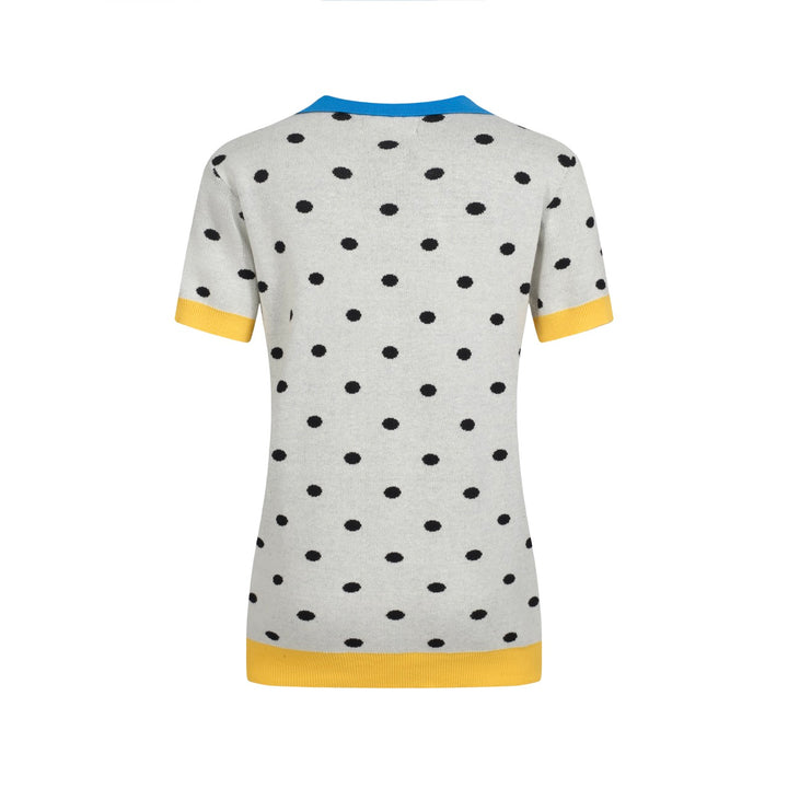 Cárdigan de punto retro de lunares blancos para mujeres