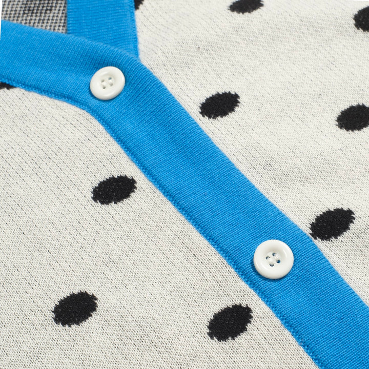 Cárdigan de punto retro de lunares blancos para mujeres