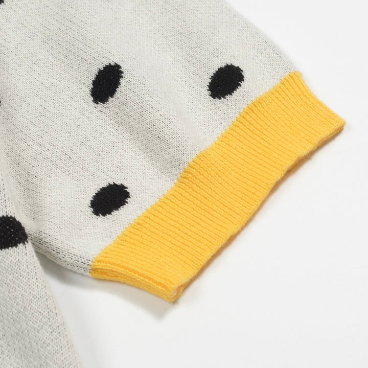 Cárdigan de punto retro de lunares blancos para mujeres